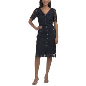 NANETTE LEPORE Collared And Belted Lace Midi Dress